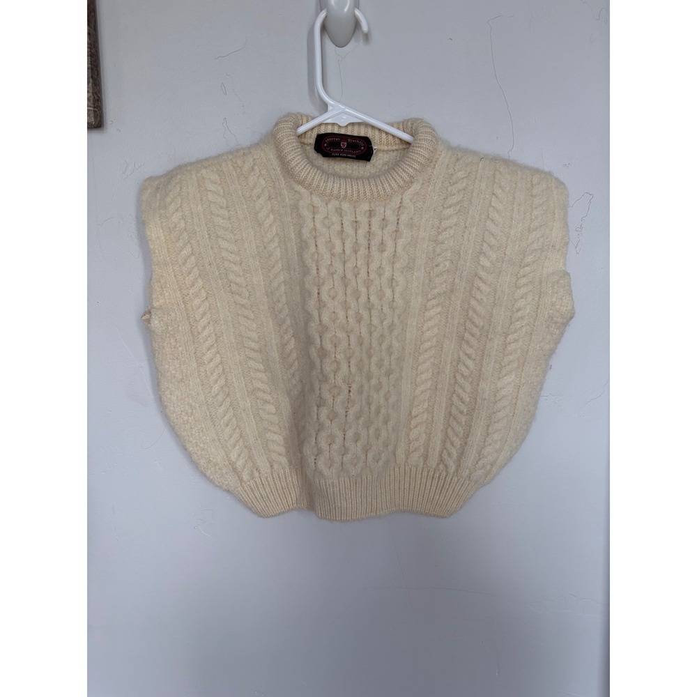 Murray Brothers Scotland Wool Cable Knit Sweater Vest Cream Mock Neck Vintage M